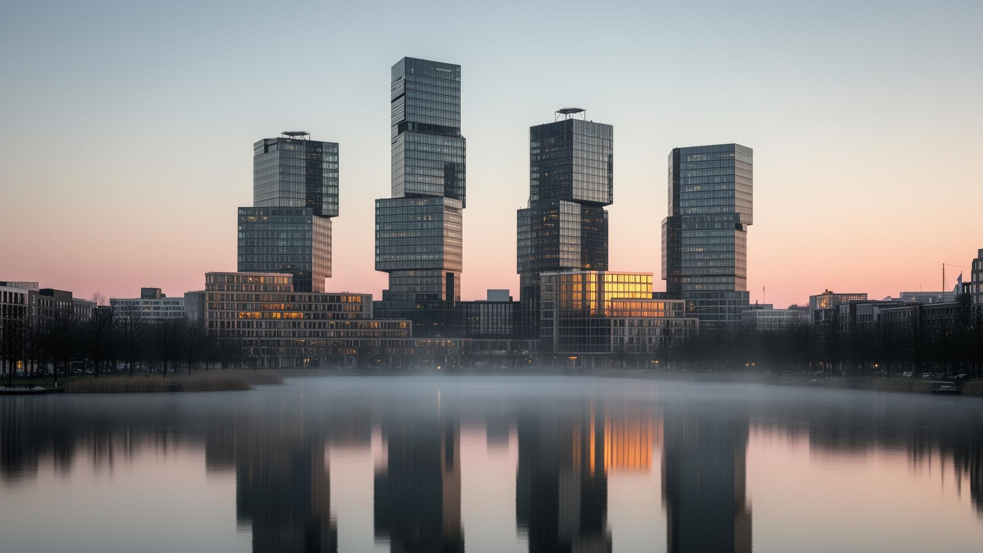 Institutional office district at twilight